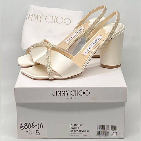Jimmy Choo Plum Satin & Glitter Slingback Sandals size 37.5 - Picture 9 of 11